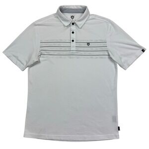 Veece Men's White Striped Magnus Performance Golf Polo Sports Shirt Size M